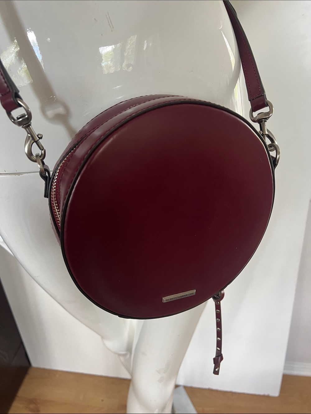 Rebecca Minkoff Boston Circle Crossbody Bag Burgundy Leather